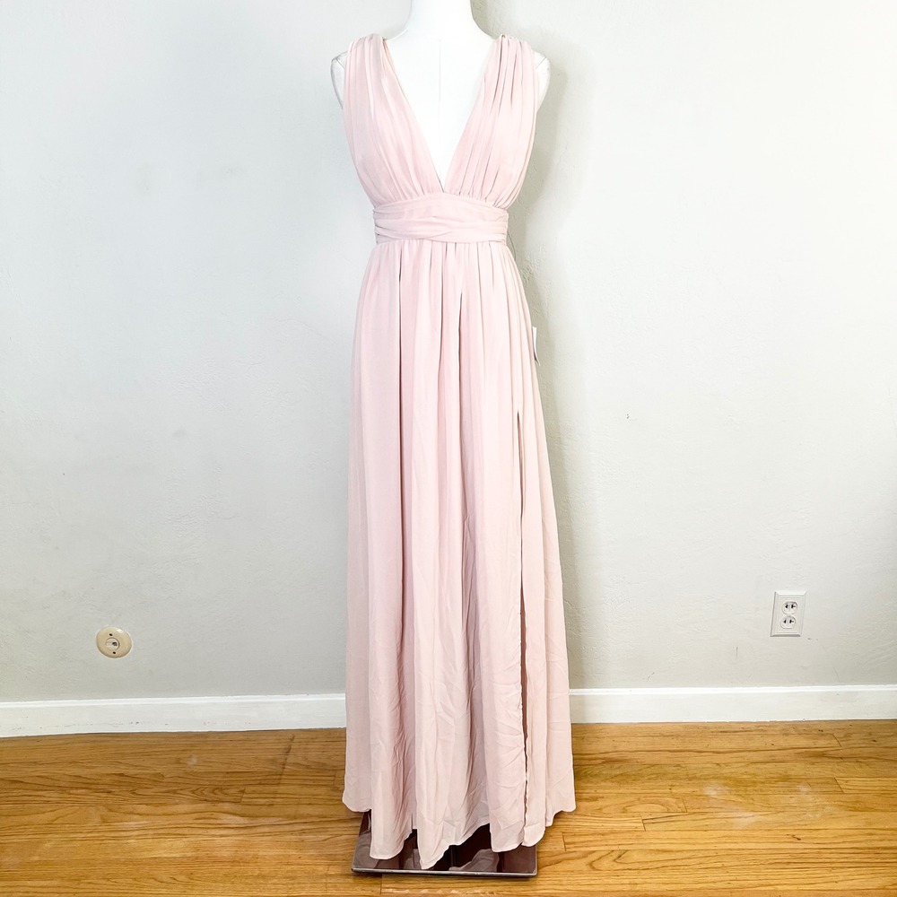 Lulus Maxi Dress Heavenly Hues Size Small‎ Pink New V-Neck Sleeveless Chiffon